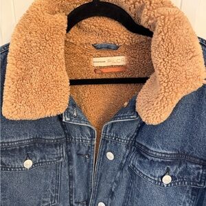 Pilcro Blue Jean Jacket with Tan Sherpa Collar